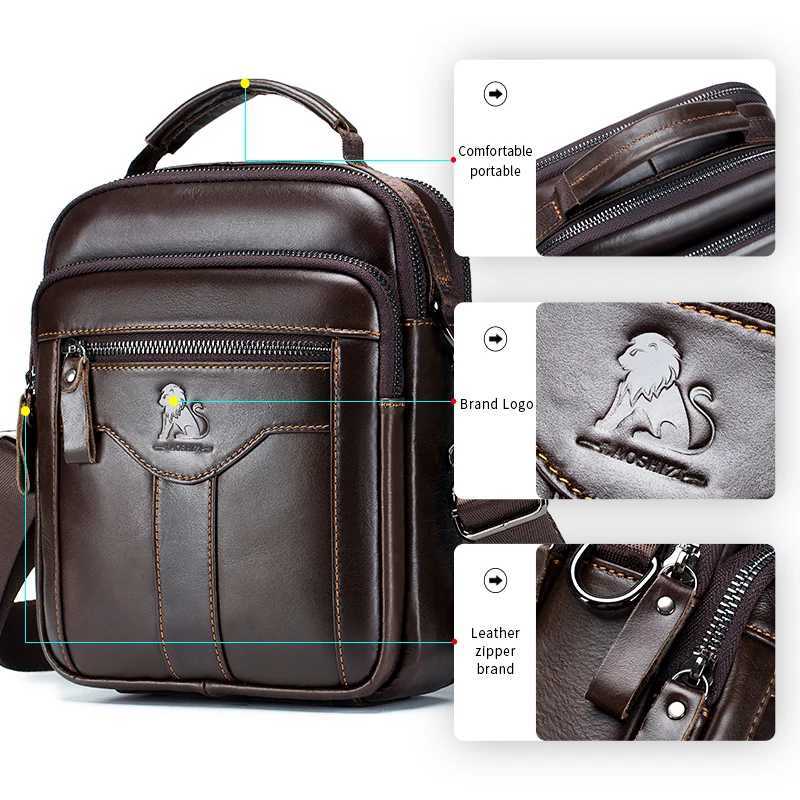 Mens crossbody bag able leather bag trendy mens top layer cowhide shoulder bag