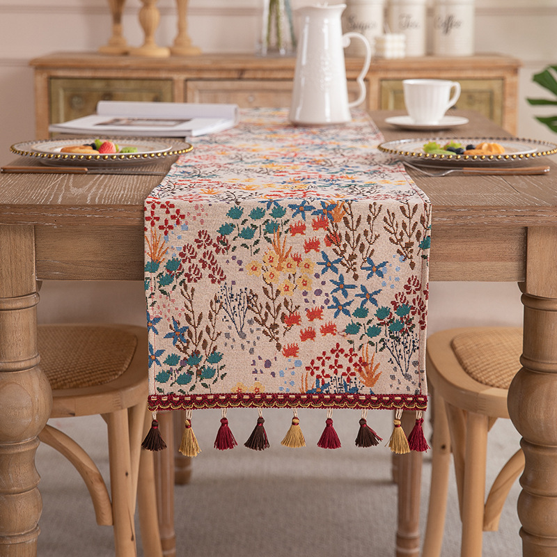New American retro fringed table flag polyester color woven jacquard coffee table TV cabinet cover ins bedside flag