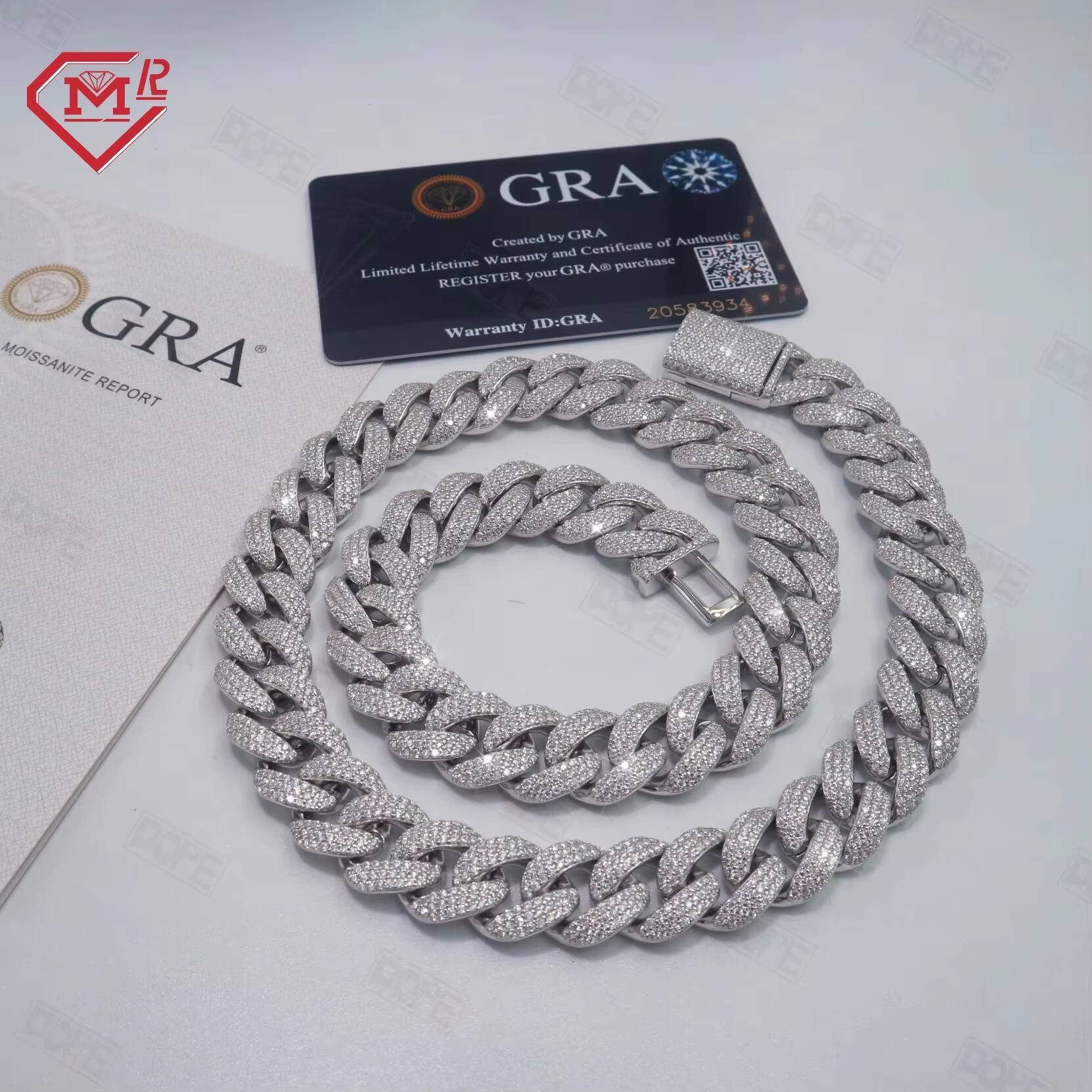 Hiphop Jewelry Cuban Link Chain Rhodium Plated Miami 925 Silver Necklace Moissanite Cuban Link Chain