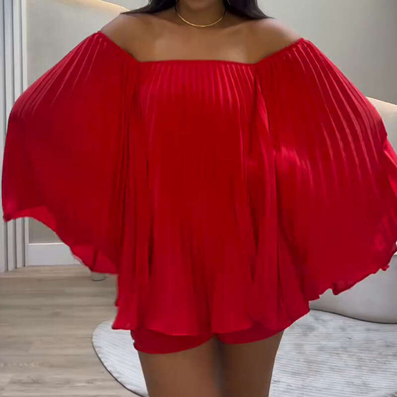 Summer New Women's Off-Shoulder Solid Color Shorts And Skirt Elegant Fashion Set B5