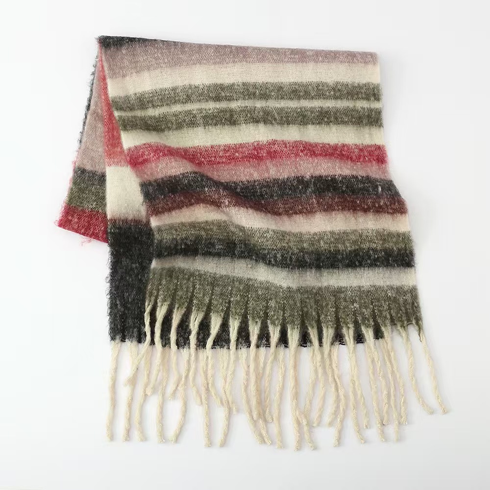T1217 autumn and winter new color thick braids high-grade ladies scarf thick circle yarn striped coarse beard shawl