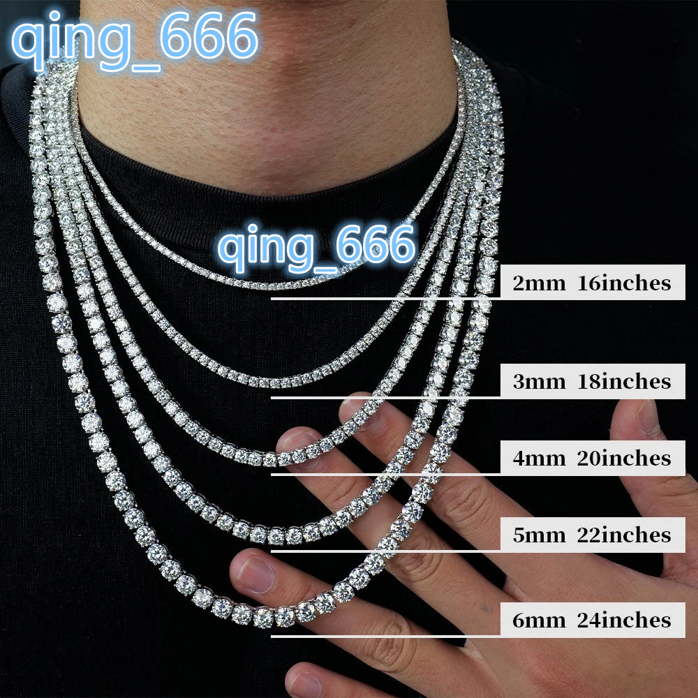2025 Luxury Men Women Hip Hop Iced Out Fine Jewelry 2MM 3MM 4MM 5MM Lab Diamond S925 Silver Vvs Moissanite Tennis Chain Necklace