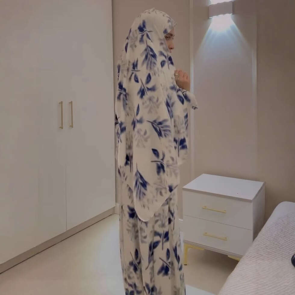 Summer Women's Long Sleeve Printed Robe Waist-Cinching Elegant Fashion Dress B5