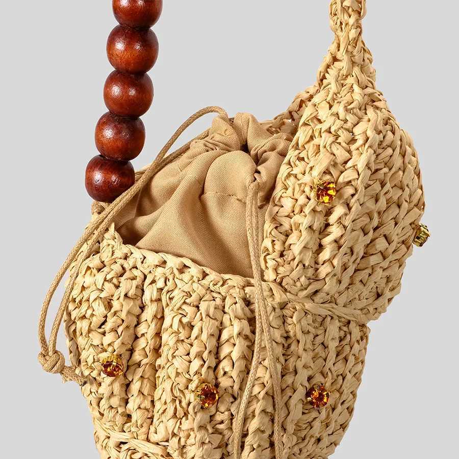 Creative Diamonds Conch Design Bag Handmade Woven Women Handbags Wooden Beading Strap Shoulder Bags Funny Summer Beach Bag