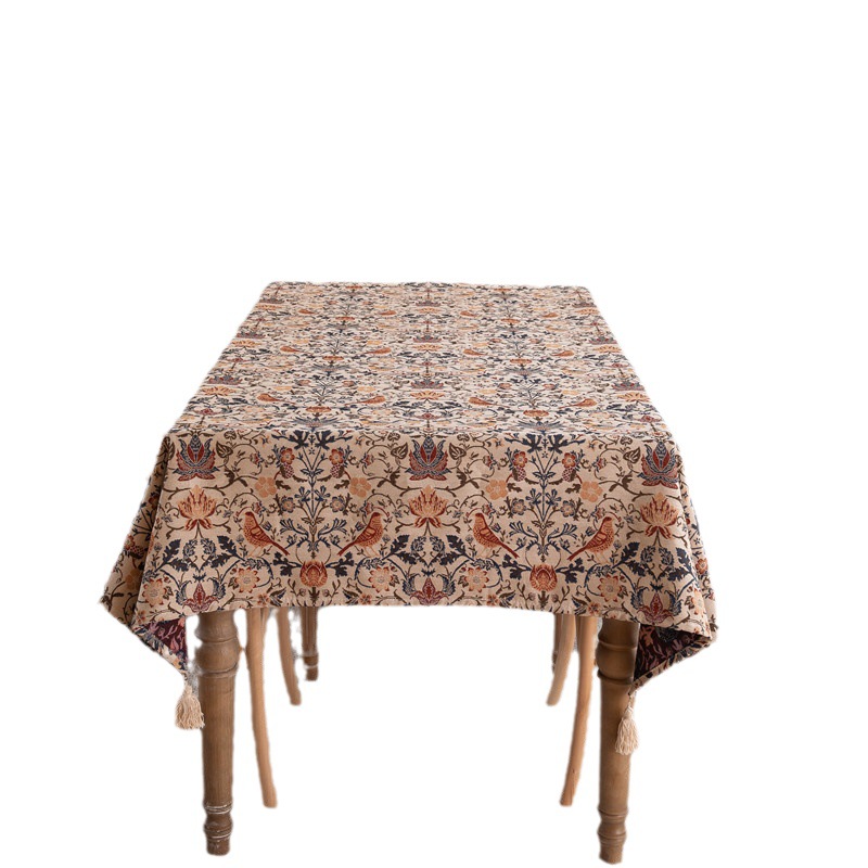 Premium tablecloth retro thickened polyester cotton color woven jacquard flower fringed rectangular coffee table tablecloth dining table cloth