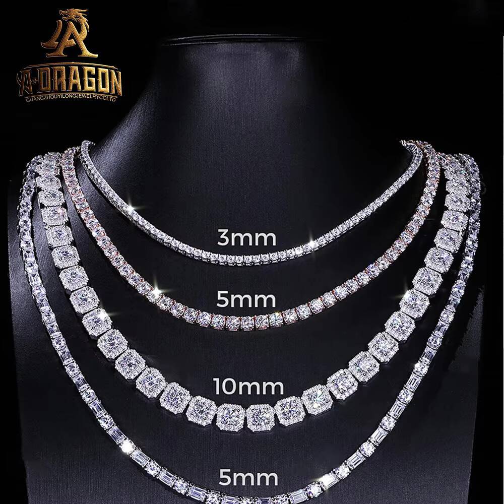 Factory Price 925 Sterling Silver Tennis Chain Fashion Iced out 4mm D Color Moissanite Necklace High Quality Jewelry