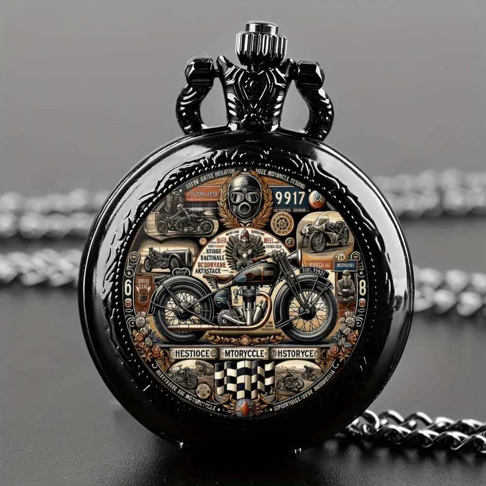 Antique Exquisite Vintage Motorcycle Pattern Design Quartz Pocket Watch - Men Male Kids Fashion Accessory Non-Waterproof Watch Z250714