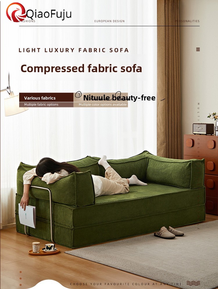 2-in-1 Folding Sofa Bed with Pillow Compression Sofa Corduroy Vintage Straight Fabric Teddy Sofa for Living Room compressed sofa couch in a box 4-pers