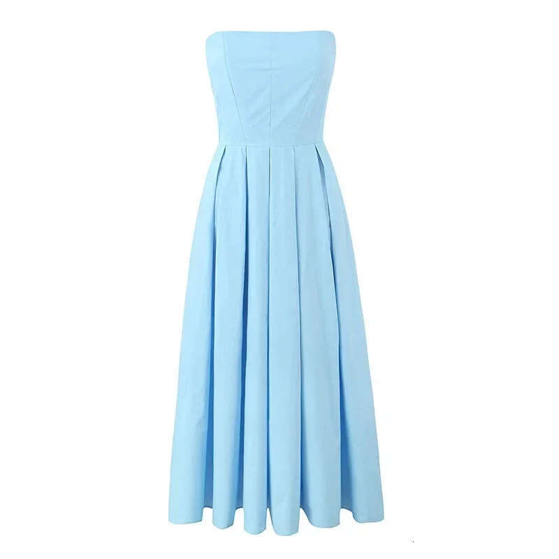 Sexy Women's Summer Outfit Fishbone Strapless Pure Desire Style Hot Girl Slim Fit Backless Midi Dress B5
