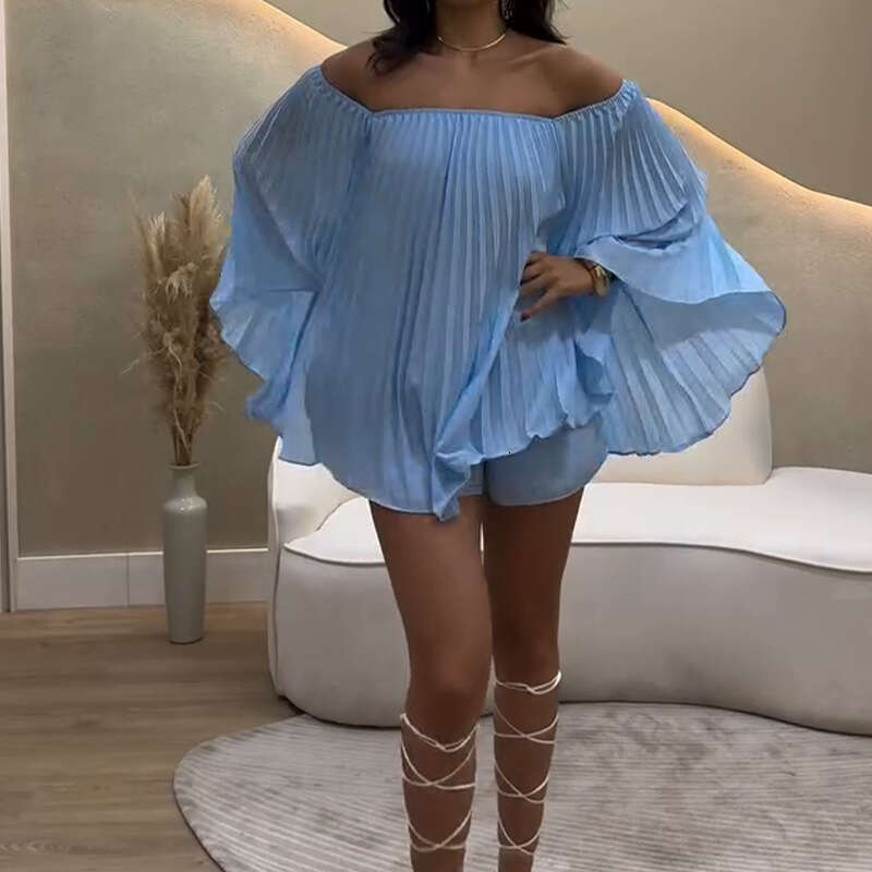 Summer New Women's Off-Shoulder Solid Color Shorts And Skirt Elegant Fashion Set B5