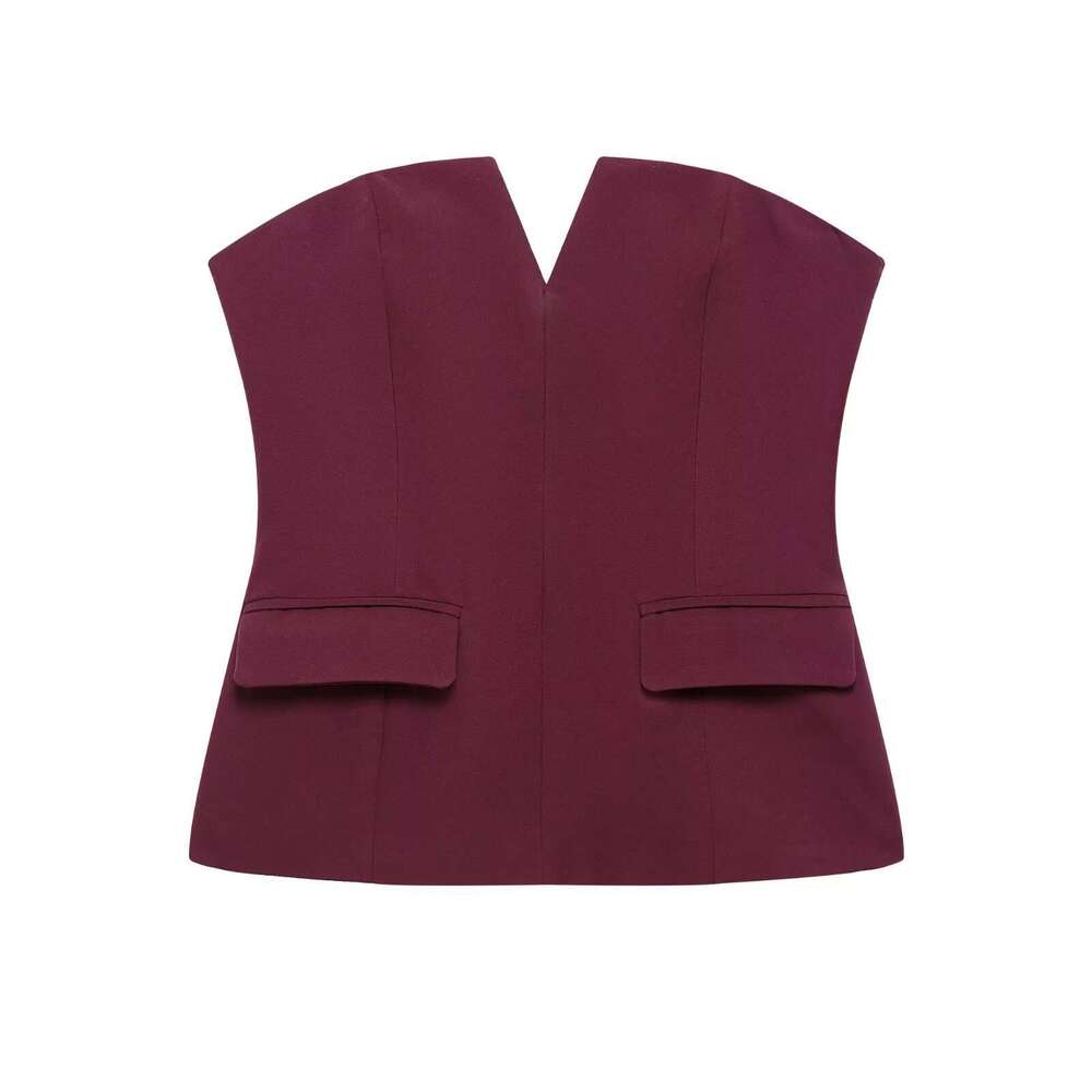 TRAFZA New SHEIN Pullover V-Neck Sleeveless Women's Spring Sexy Short Vest Tube Top B5