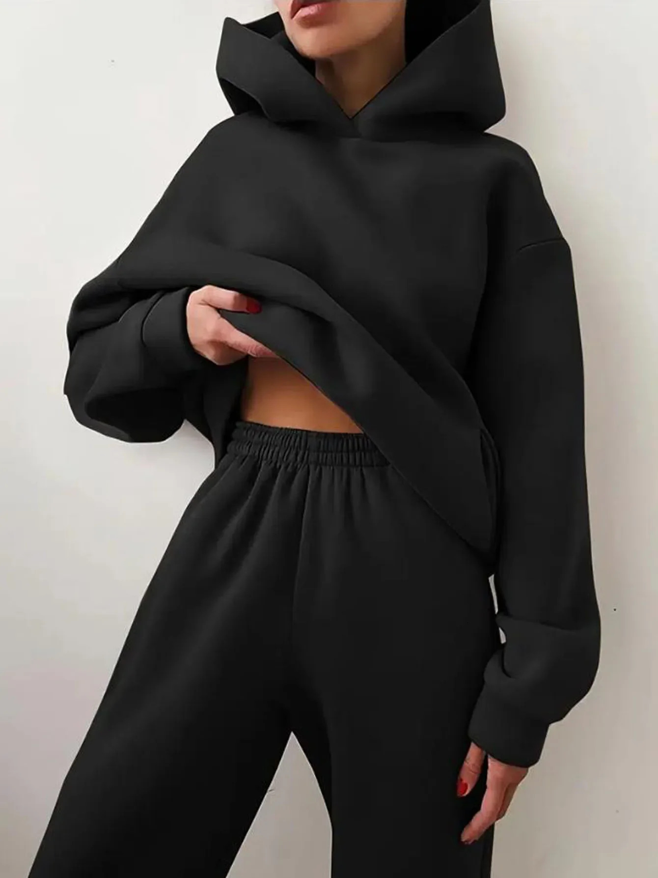 Womens Tracksuit Suit Autumn Fashion Warm Hoodie Sweatshirts Two Pieces Oversized Solid Casual Hoody Pullovers Long Pant Sets 250714