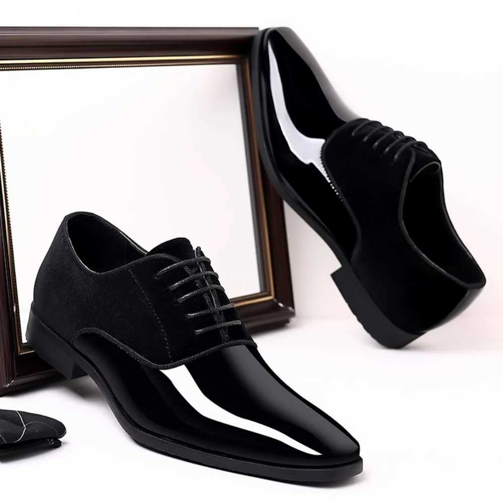 Mens Oxford Shoes Lace Up Formal High Gloss Low Top Square Toe Suit Tuxedo Dress Shoes for Business Casual Shoe for Mens Y250715