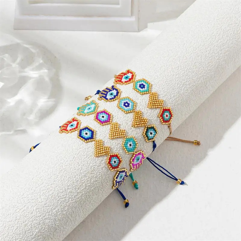 BLUESTAR Evil Eyes Bracelets Handmade Braided Rope Adjustable Bracelet Woman Colorful Heart Charm Friendship Jewelry 250712