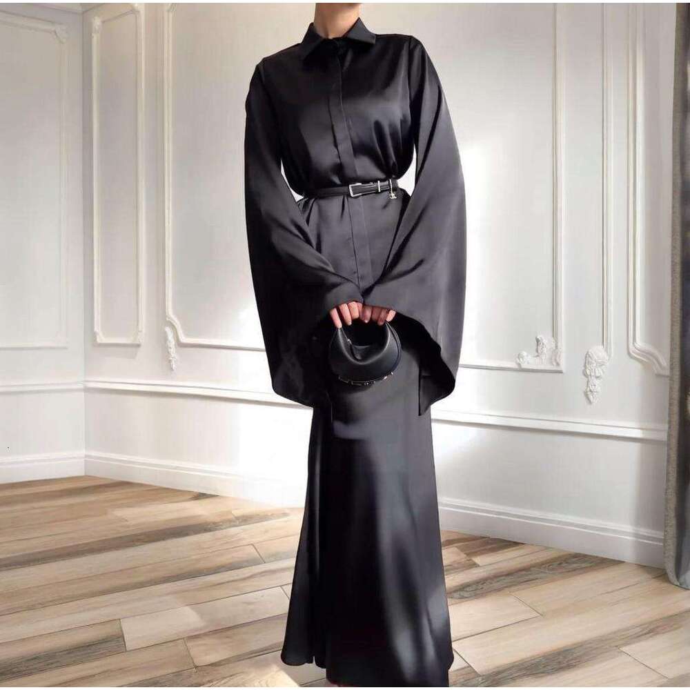 Spring New Women's Solid Color Long Sleeve Jacket Waist-Cinching Half Dress Set For Women B5