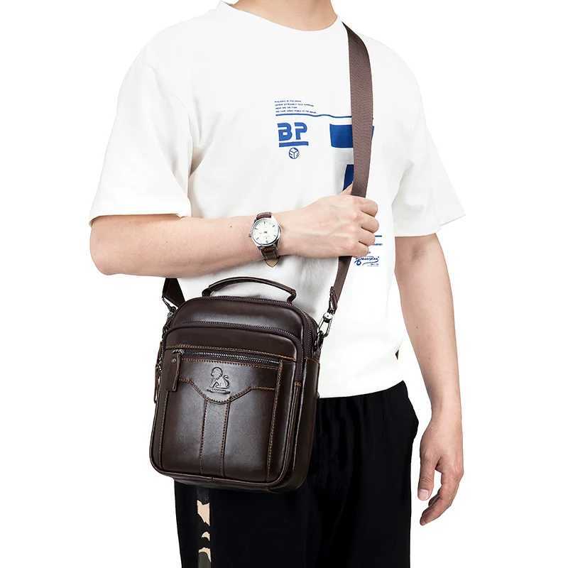 Mens crossbody bag able leather bag trendy mens top layer cowhide shoulder bag
