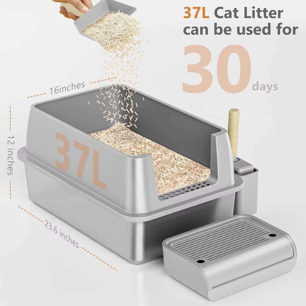 2025 Hot Sale Large Capacity Pet Toilet Splash-proof Fully Enclosed Stainless Steel Cat Litter Box
