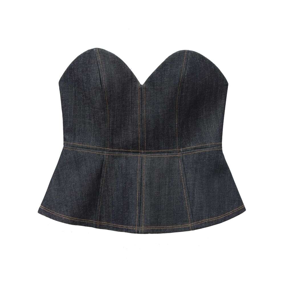 TRAFZA Women's New Denim Blazer Short Skirt Hem Bustier Long Pants Set B5