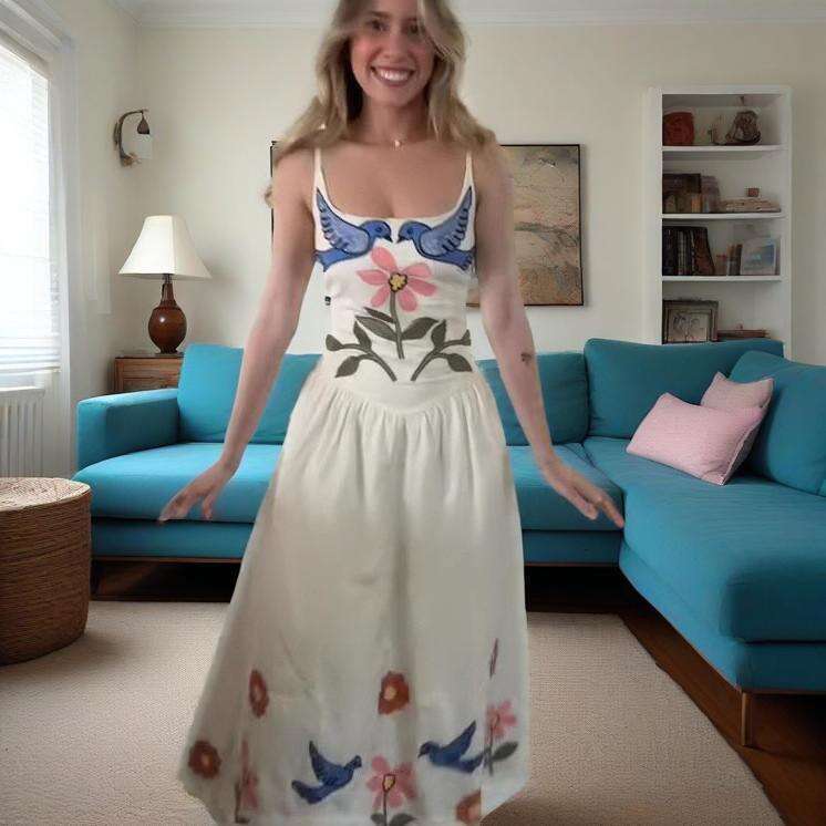 Summer New Women's Fashion Printed Fresh And Pure Elegant Waist-Cinching Dress B5