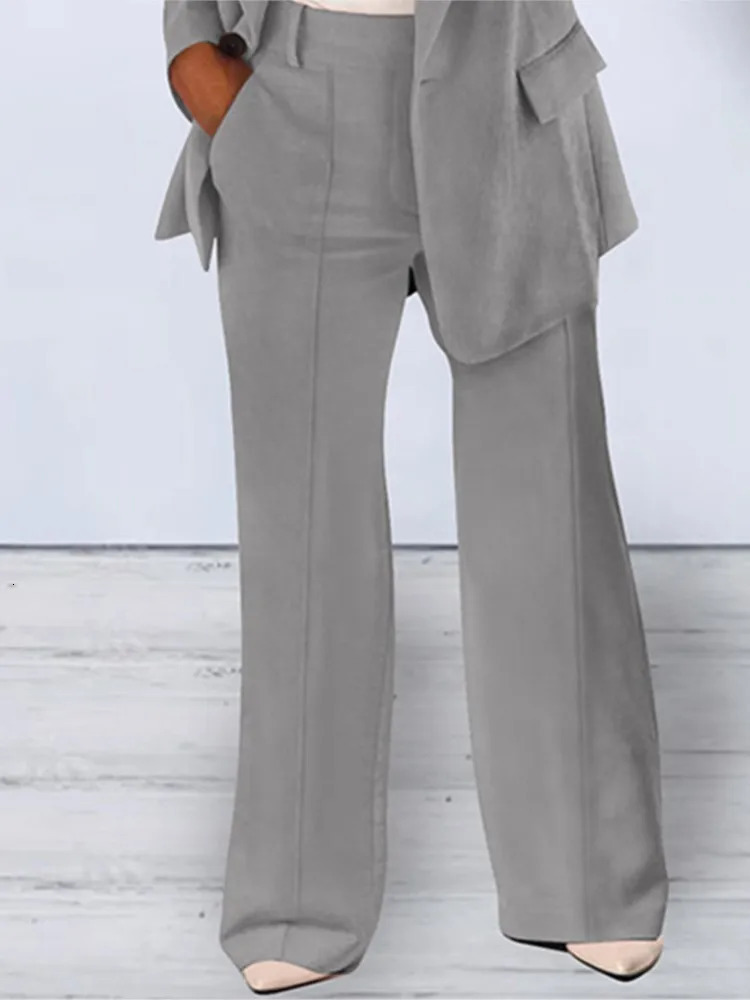 Womens Autumn Fashion Button Collar Slim Fit Cardigan Wool Sweater Temperament Jacket Slim Fit Pocket Set Pants 250714