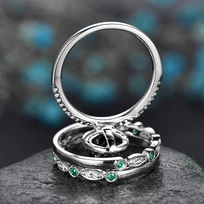 2025 Choucong 3pcs Ins Top Sell Elegant Vintage Jewelry 10KT White Rose Gold Fill Oval Cut Emerald CZ Diamond Party Promise Gorgeous Women Bridal Ring