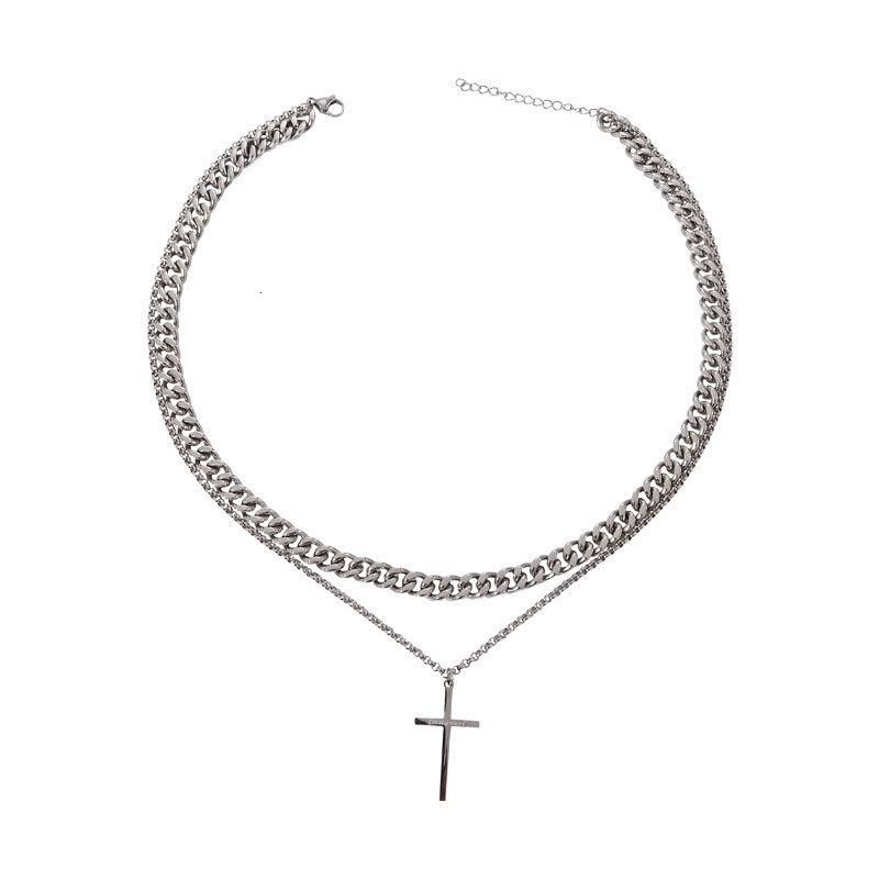 Luxury Jewelry Designer Jewelry Original Minimalist Double Layer Titanium Steel Cross Necklace For Men Hip Hop Stacked Multi-layer Chain For Women INS
