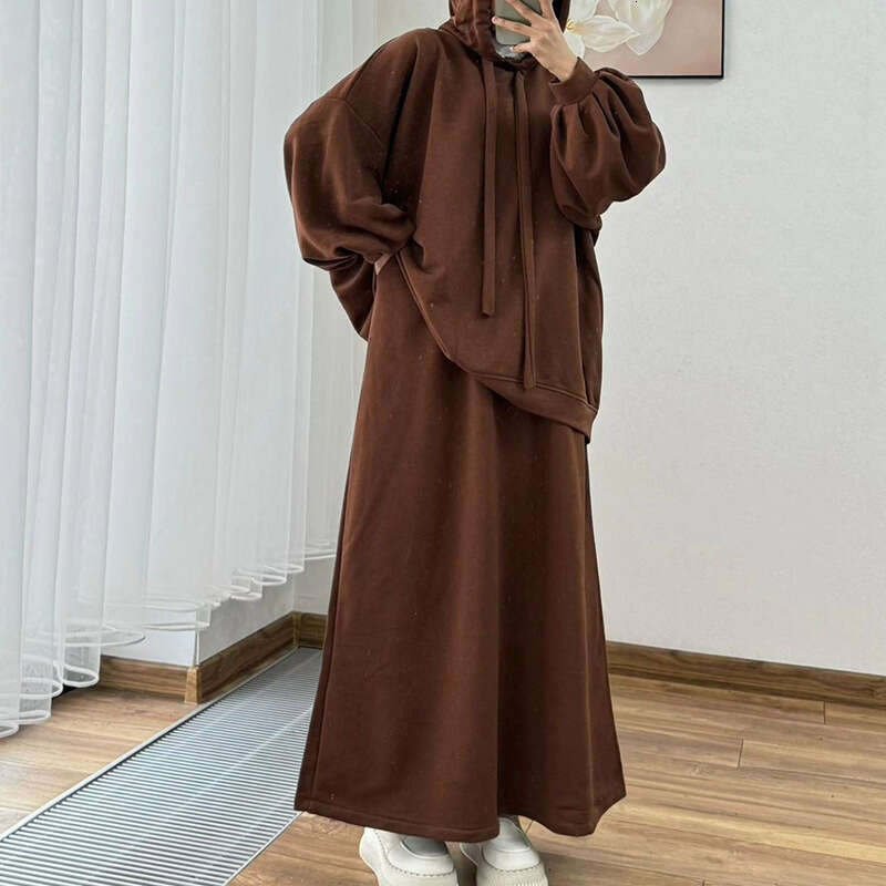Spring New Women's Long Sleeve Hooded Loose Jacket And Skirt Casual Set B5