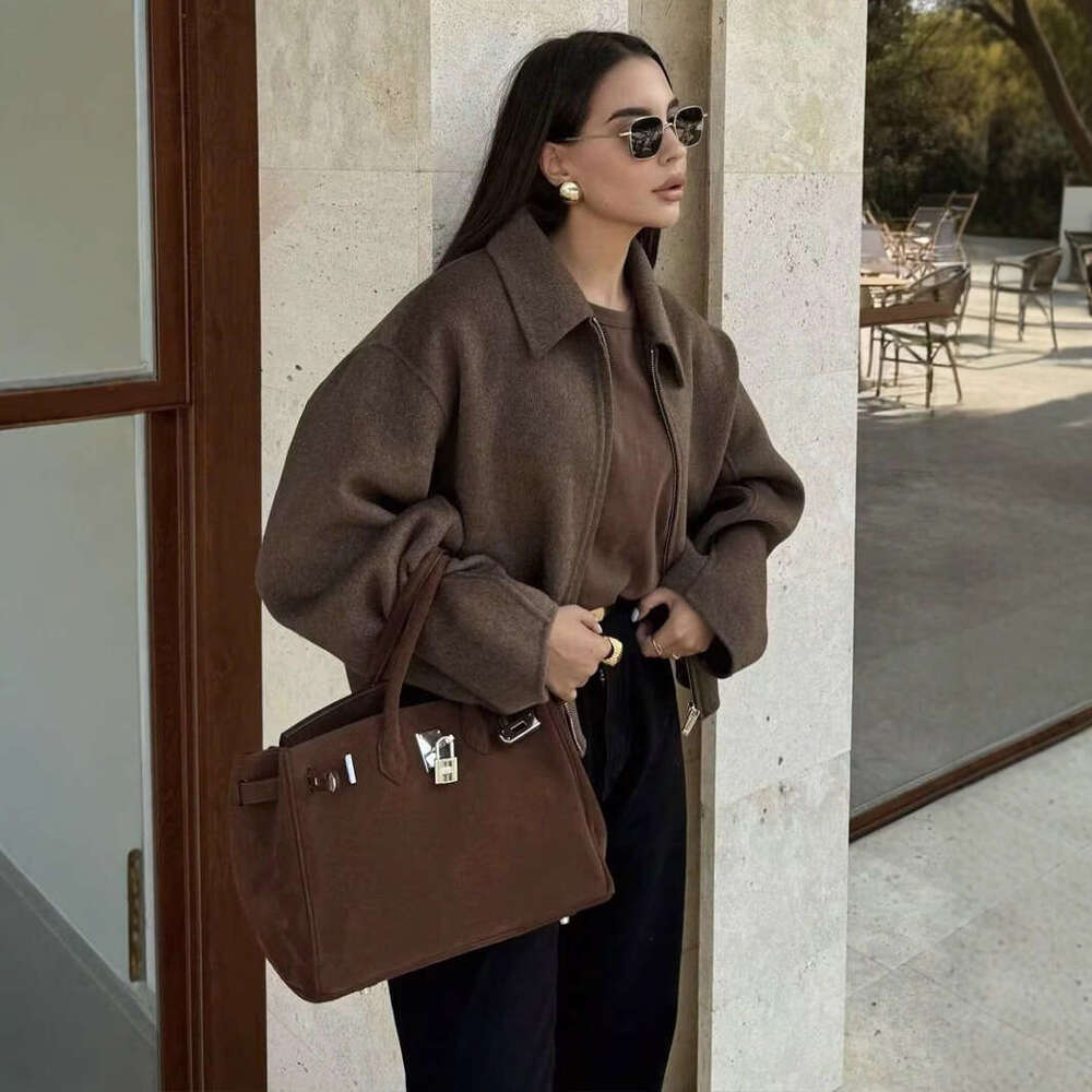 Autumn INS Fashion Three-Color Solid Wide Zipper Wool Coat For Women B5