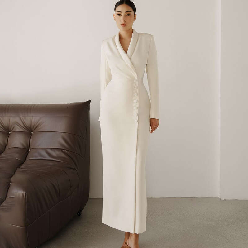 Spring New Women's Solid Color Long Sleeve Button Jacket Blazer Dress Women B5