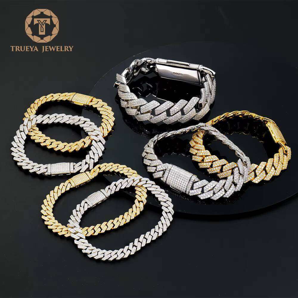 Designer necklaceFactory 8-20mm Gold Plated Sterling Sier Miami Iced Out Vvs Dia Moissanite Cuban Link Chain Bracelet for Men