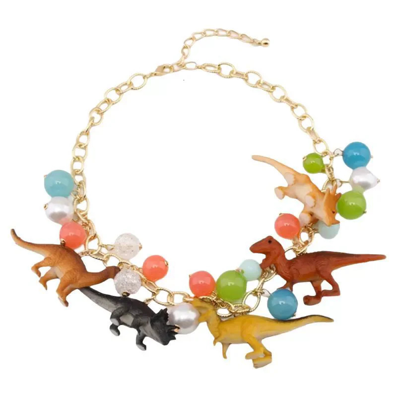 Exaggerated Three-Dimensional Color Dinosaur Pendant Necklace for Men Women Sweet Cool Fashion Trend Beaded Necklace 250711