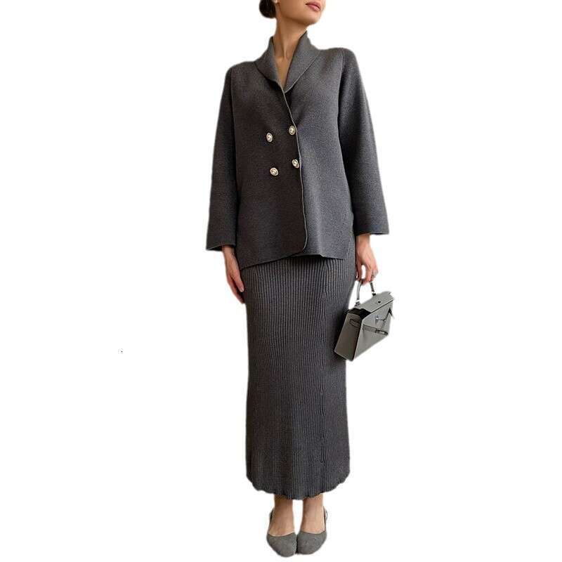 Spring New Women's Solid Color Long Sleeve Button Jacket And Skirt Fashion Set B5