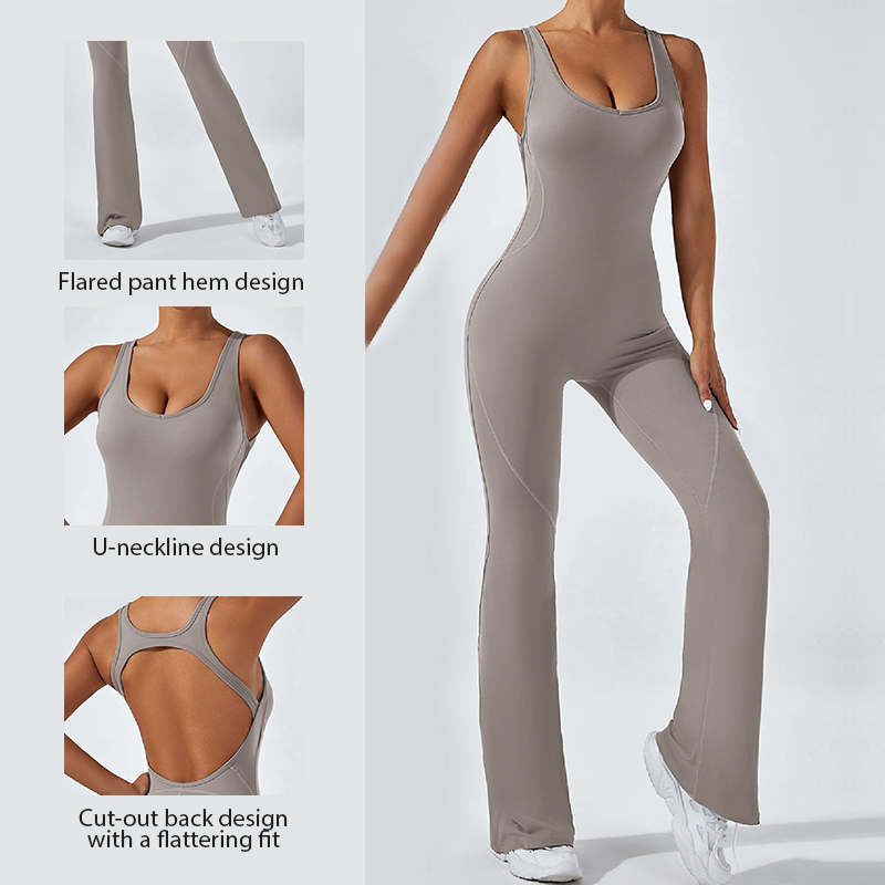 Customizable! European & American Style Soft-Touch Skinny Yoga Flared Pants, Sports Fitness Wear, Butt-Lifting & Tummy-Control Slim Flare One-Piece Yo