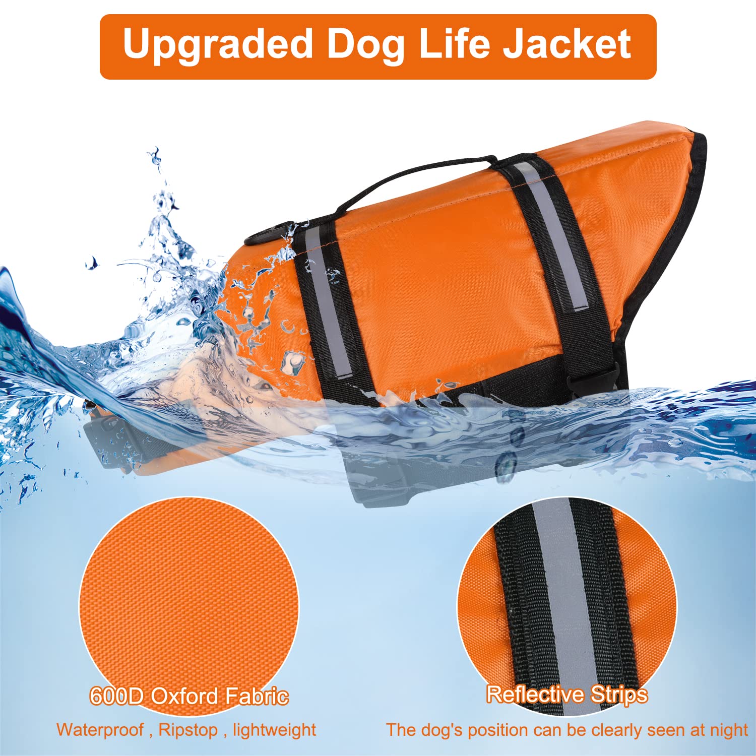 Dog Life Jacket Vest Saver Safety Swimsuit Preserver Adjustable Puppy Life Jacket with Reflective Stripes Pet Swimming Vest with Handle for Swimming &