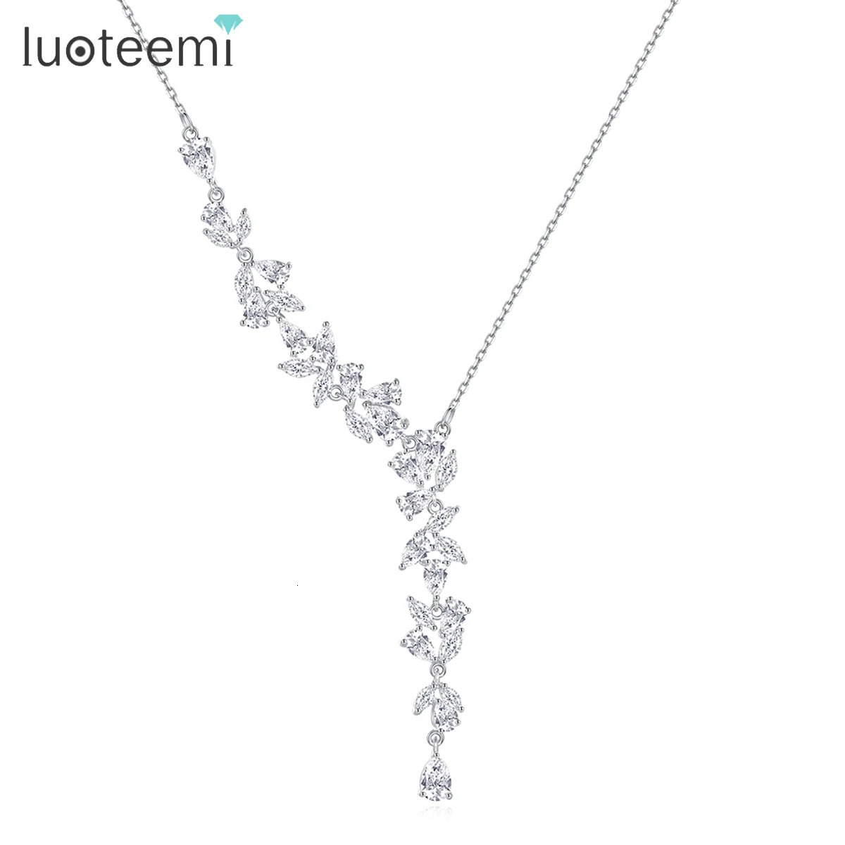 LUOTEEMI CZ Long Drop Pendant Necklace for women High quality fashion elegant shiny clavicle chain party jewelry 250711