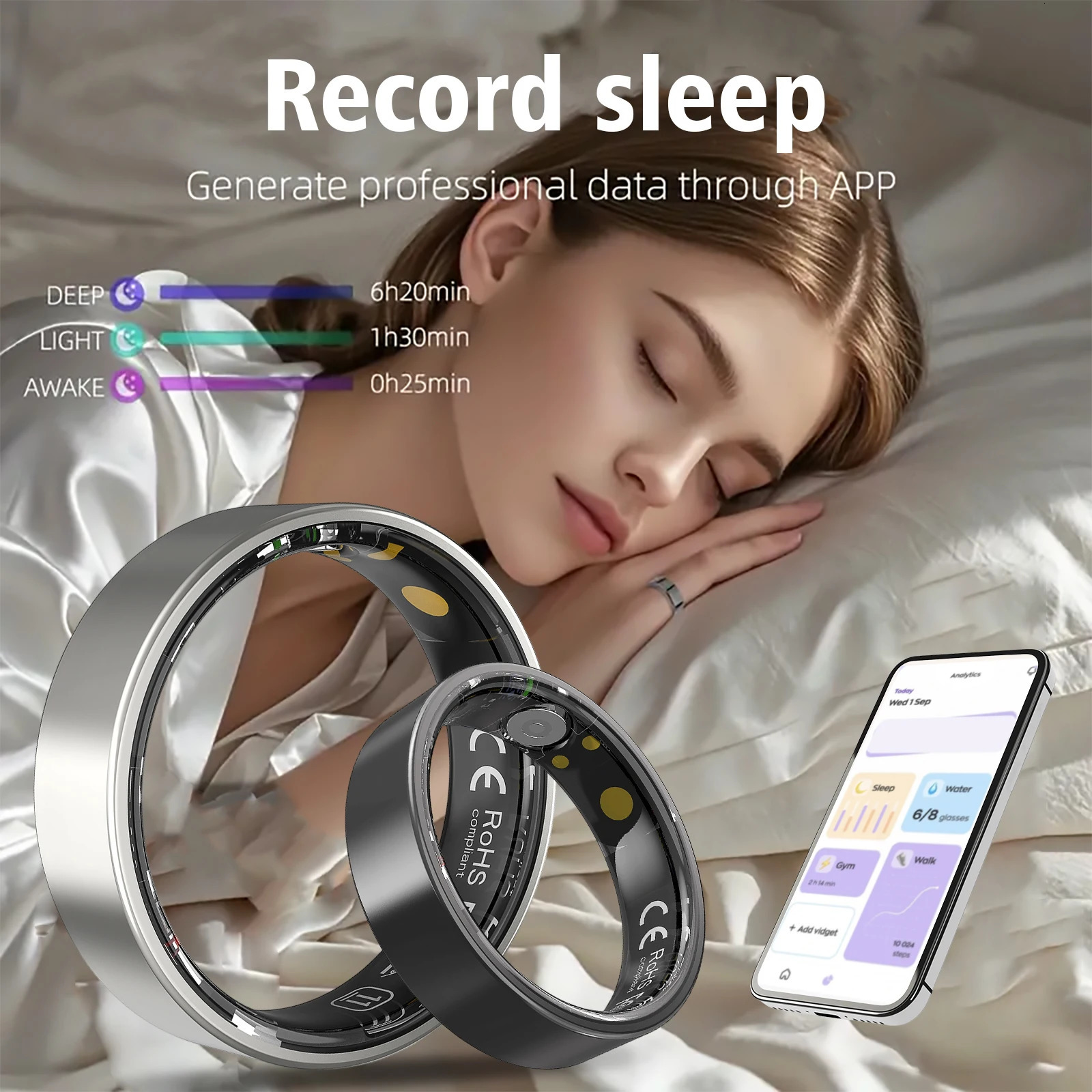 Smart ring IP68 waterproof sleep monitoring multiple sports modes pedometer stainless steel material unisex 250711