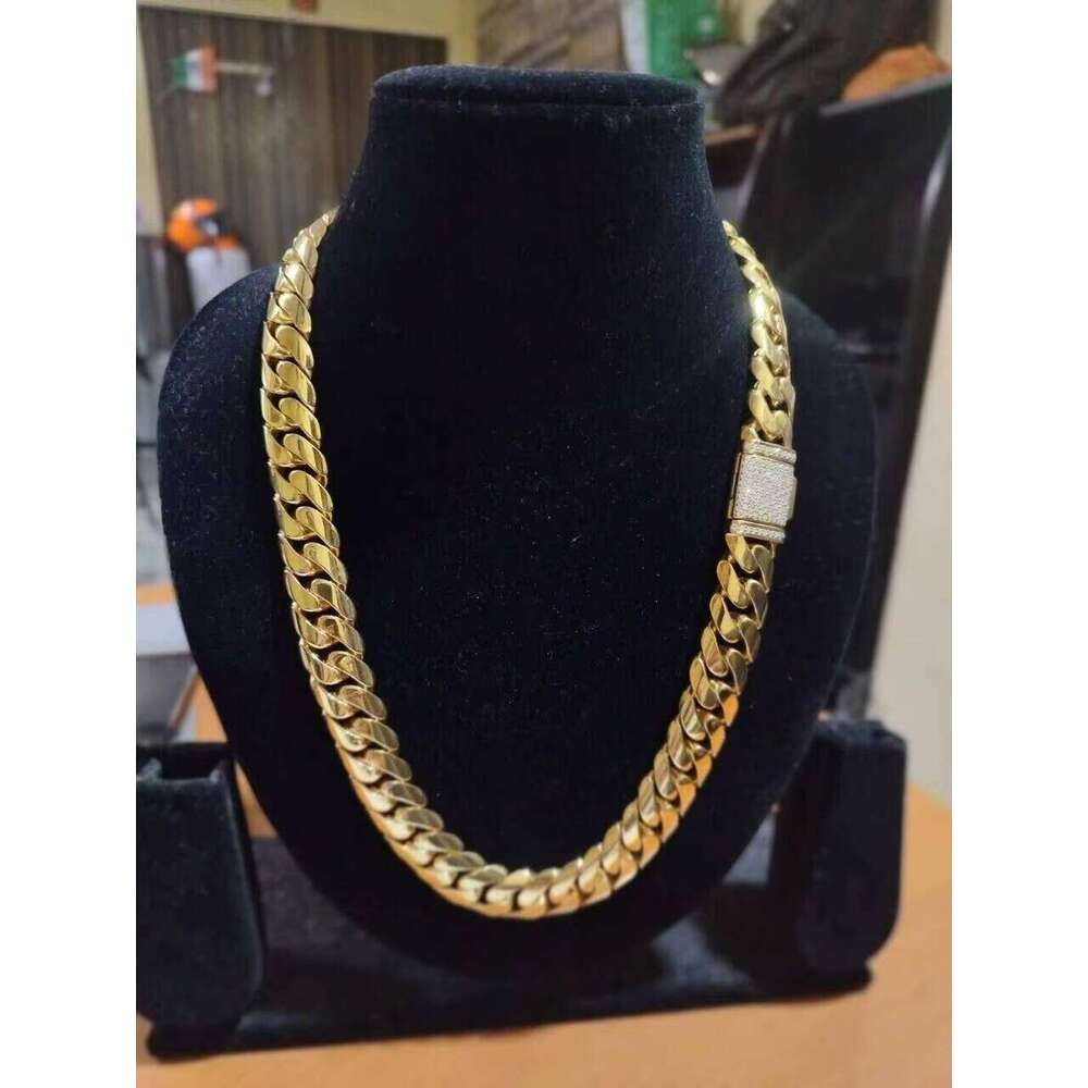 Cuban chain StoreK gold20mmMiami Link Cuban Genuine Silicone Stone Men's Chain 14k 18KGold Plated