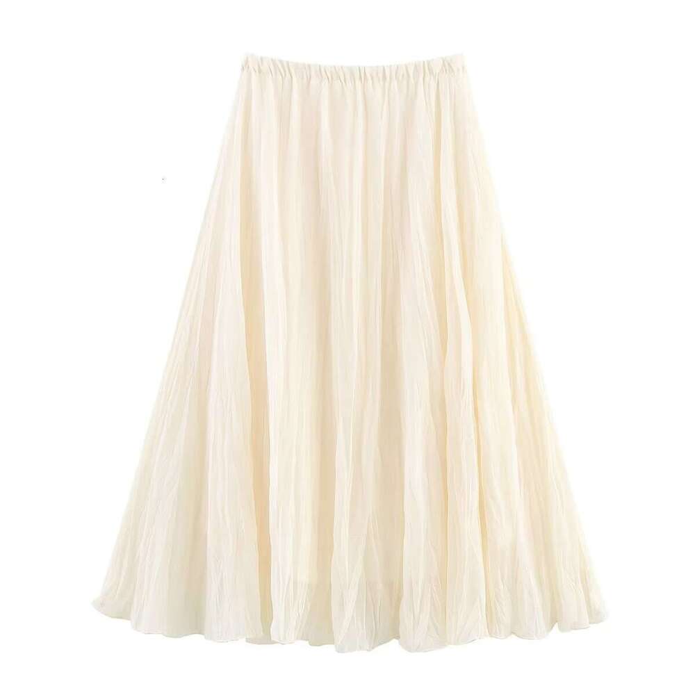 TRAFZA Women's Spring Summer Style Elastic Waist Pleated Effect Long Skirt B5