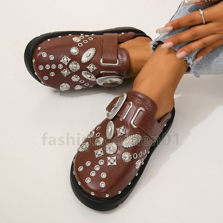 designer sandals retro rivet luxury slides slippers womens sliders summer flats mules sandles outdoor daily platform gothic women shoes size 35-42
