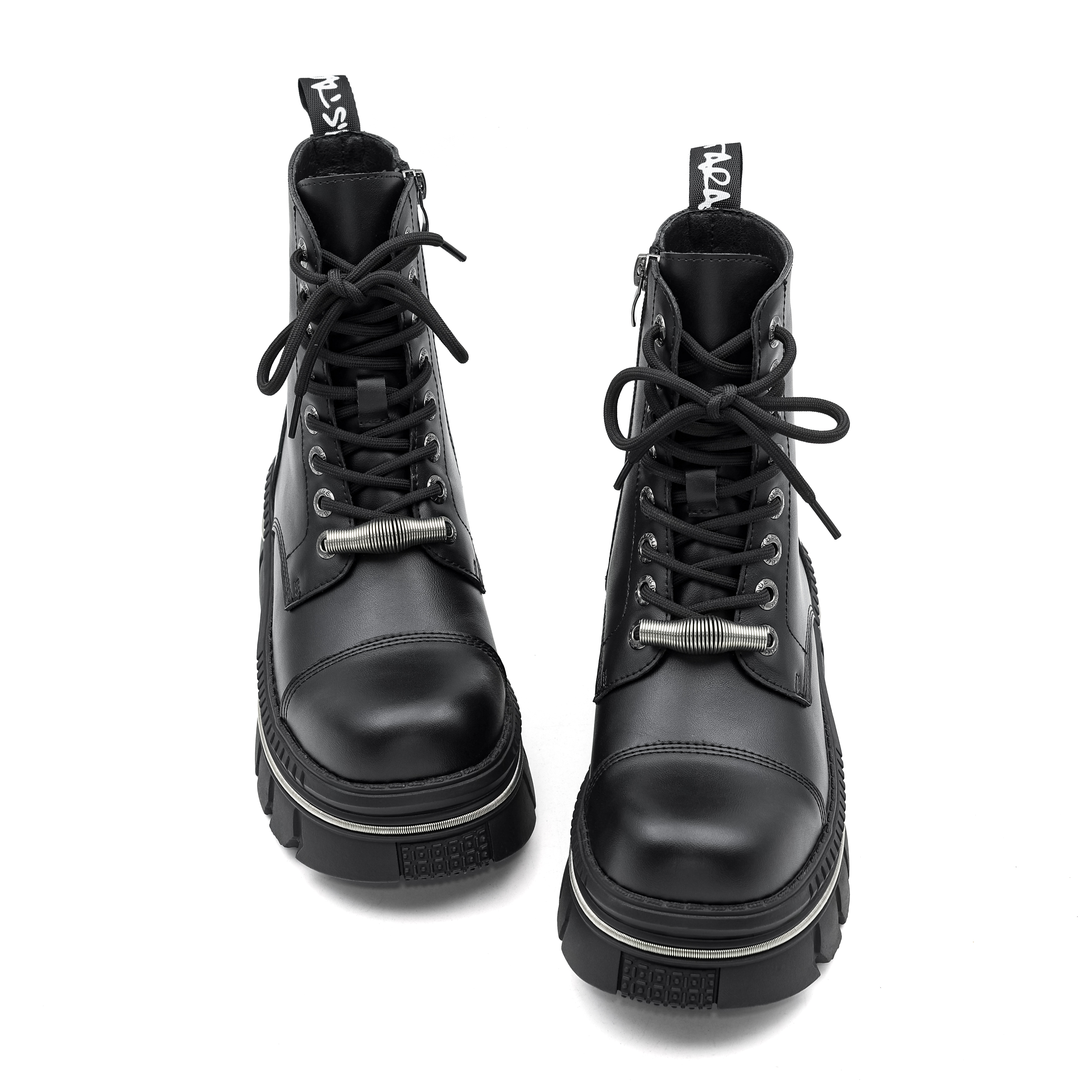 Gothic Punk Style Dark High Heels with Metal Accents - Height-Increasing Boots for Ladies