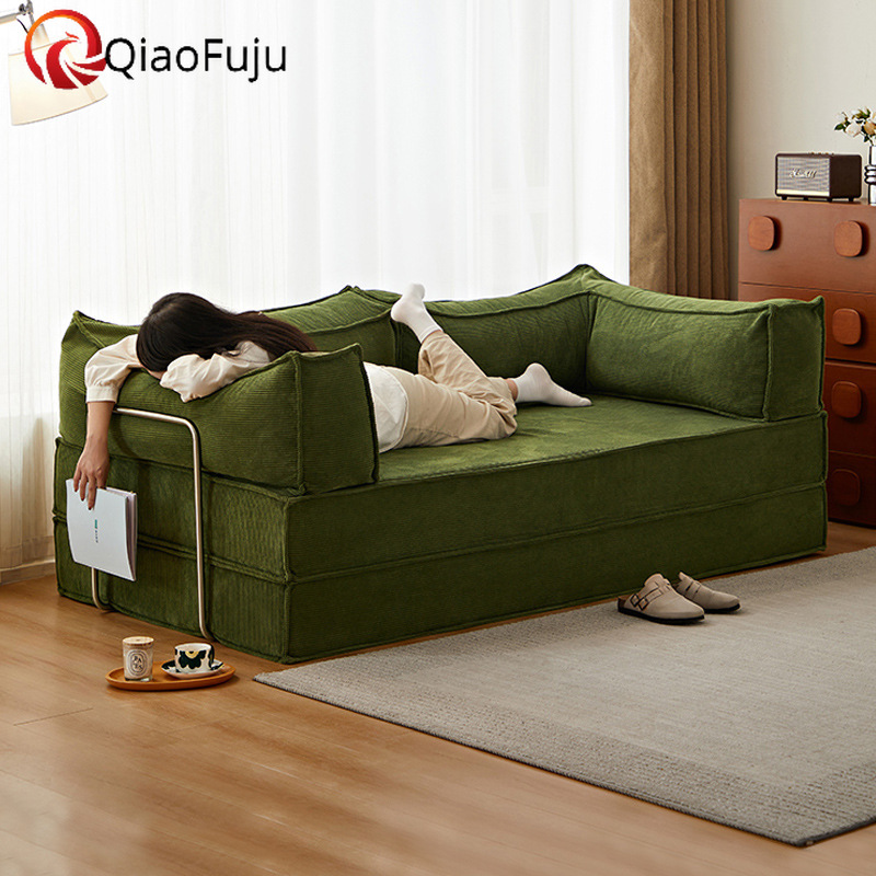 2-in-1 Folding Sofa Bed with Pillow Compression Sofa Corduroy Vintage Straight Fabric Teddy Sofa for Living Room compressed sofa couch in a box 4-pers