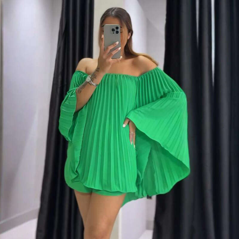 Summer New Women's Off-Shoulder Solid Color Shorts And Skirt Elegant Fashion Set B5