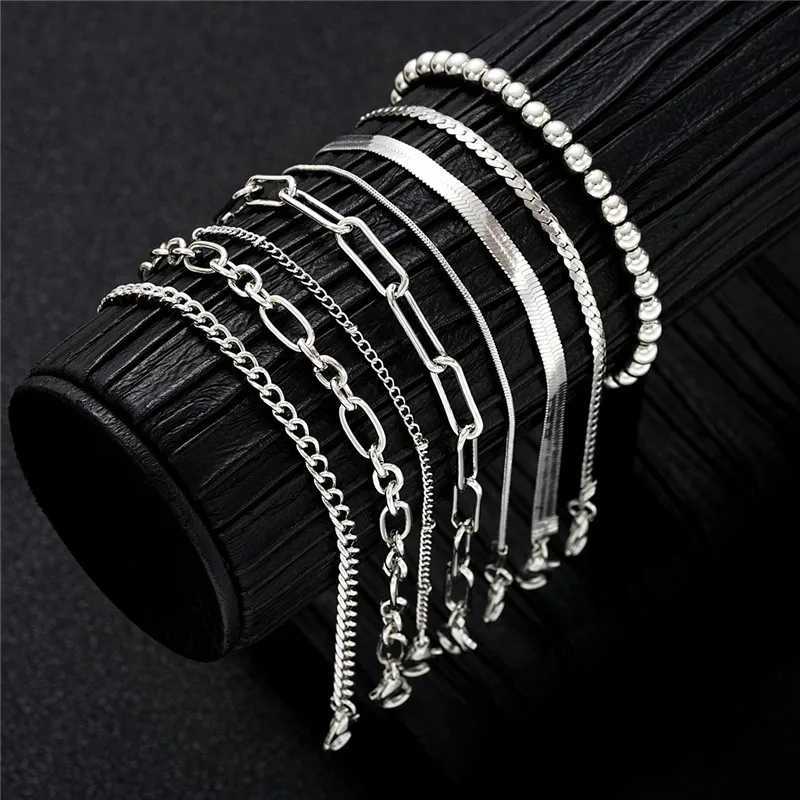8Pcs Cuban Chain Twisted Rope Chain Bracelet for Men and Women Hip Hop Punk Gold Color Beads Fashion Jewelry Gifts XJ250715