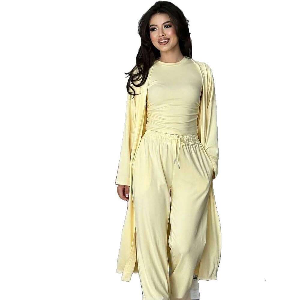 Spring New Women's Round Neck Long Sleeve Wide Leg Pants Elegant Commuter Set B5
