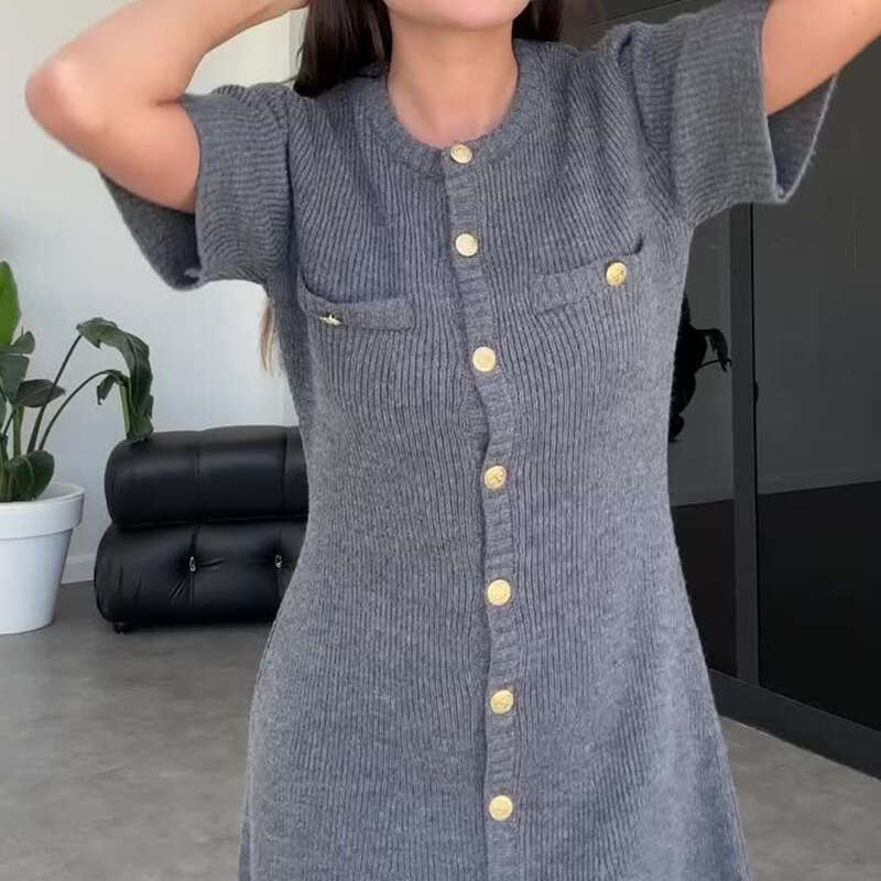 Spring New Women's Knitted Sweater Short Button Sexy Fashion Comfortable Dress B5