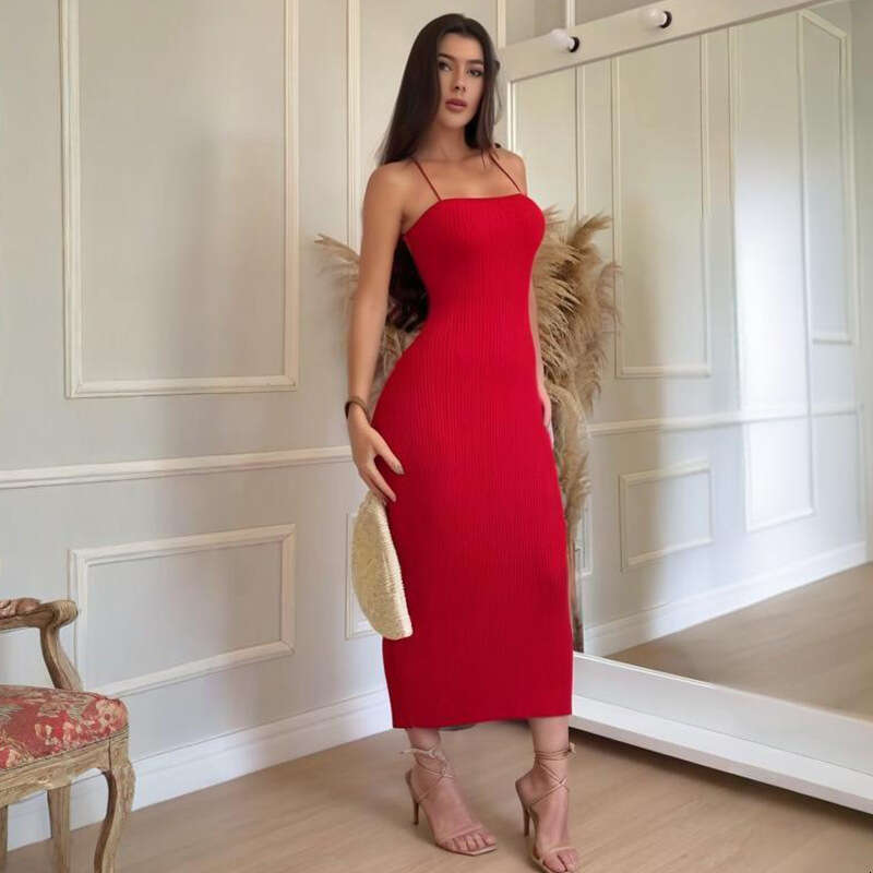 Summer New Knitted Sexy Color Block Fashion Vacation Beach Long Dress Women's Clothing B5