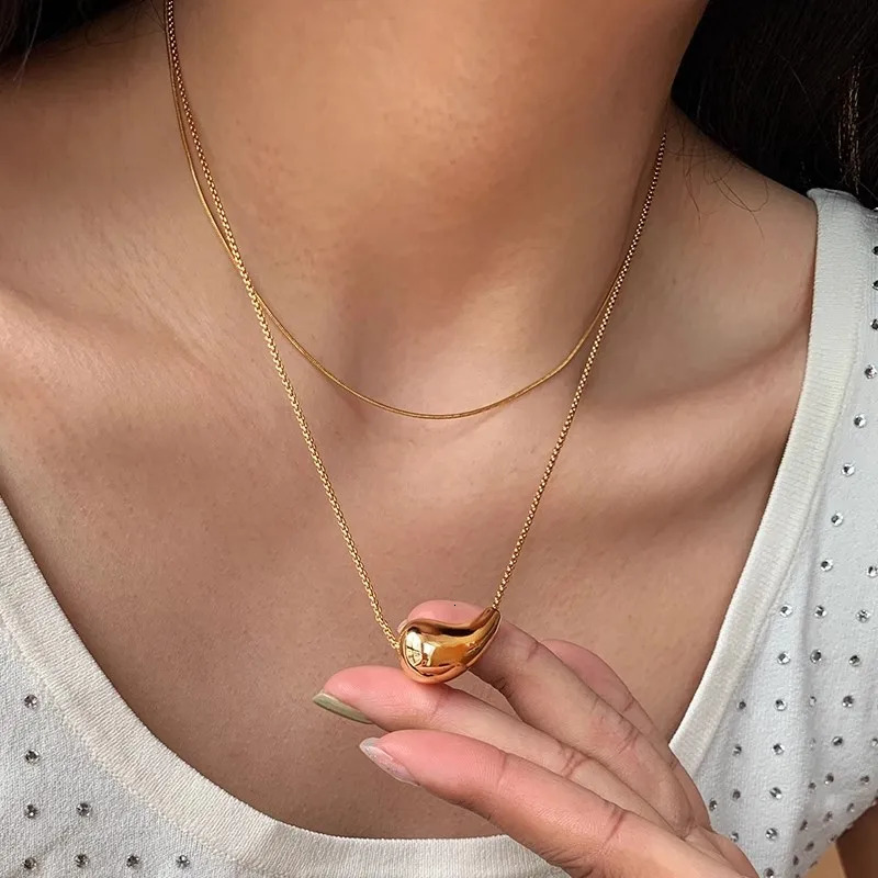 French Minimalist Water Droplet Pendant Necklace for Women Niche Vintage Fashion OL All-match Banquet Collarbone Chain 250711
