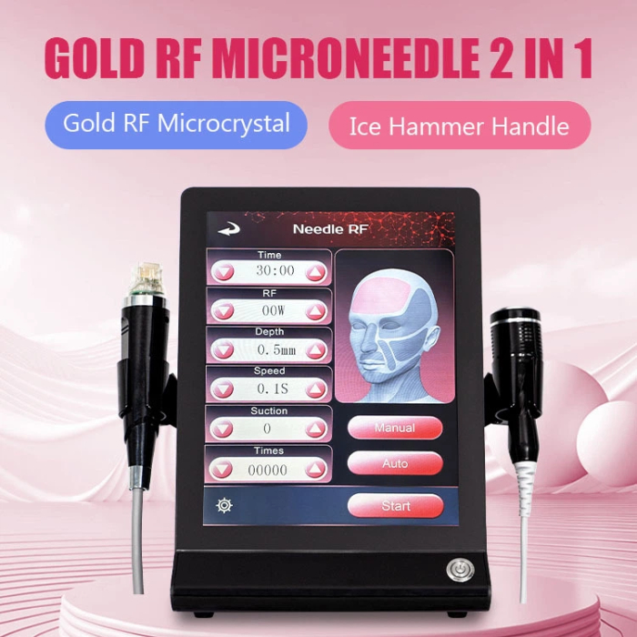 Portable Microneedle Fractional Cold Hammer Stretch Mark Scar Acne Remove Face Lifting Body Tighten 2 In 1 Gold RF Machine