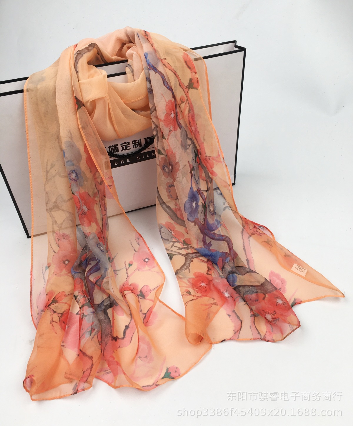 K1358 Fashion plum blossom georgette sunscreen silk scarf versatile new winter warm scarf dance temperament soft and breathable