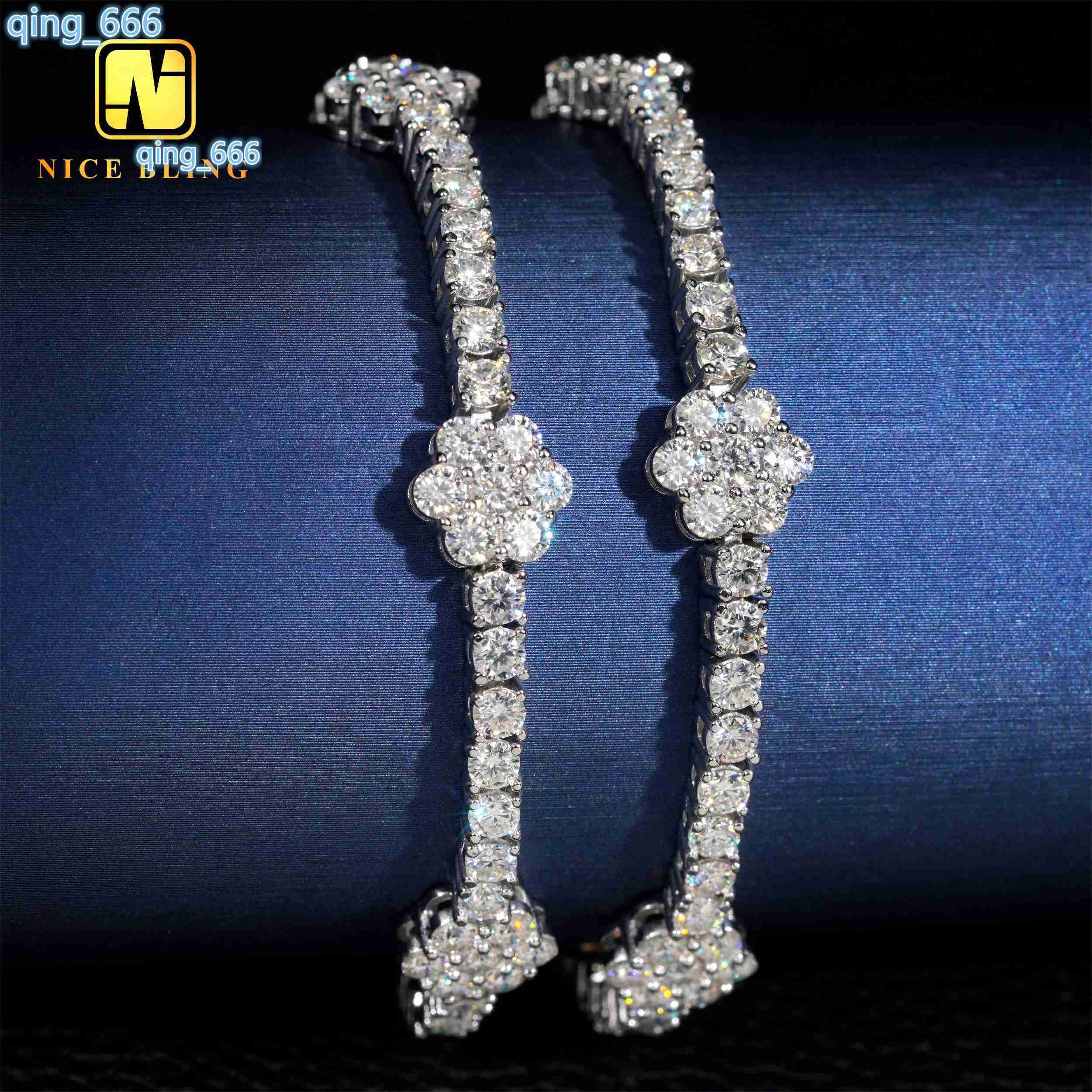 Ready to Ship 3mm Flower Tennis Bracelets 925 Sterling Silver VVS Moissanite Diamond Tennis Bracelet Hip Hop Fashion Jewelry
